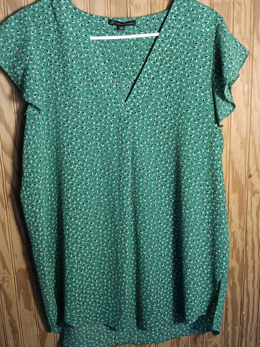 Adrianna Papell Teal Green Printed V-Neck Blouse